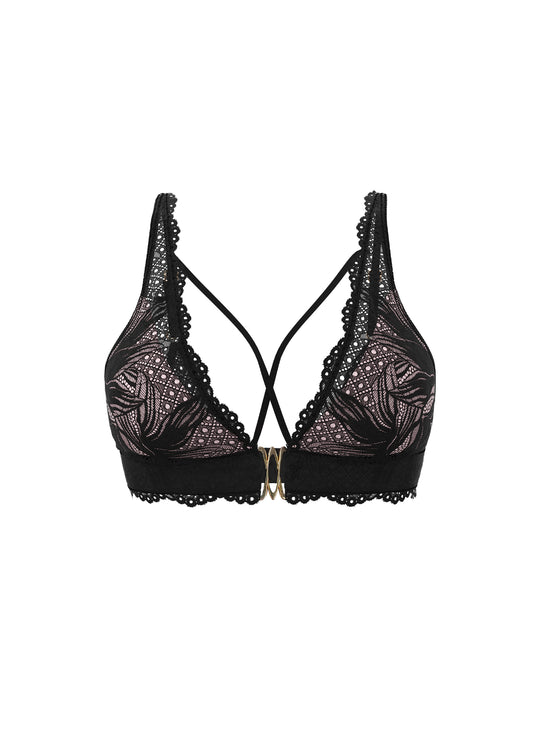 MIRA Plus Back-Closure Black Lace Wireless Bralette Triangle Plunge Bra