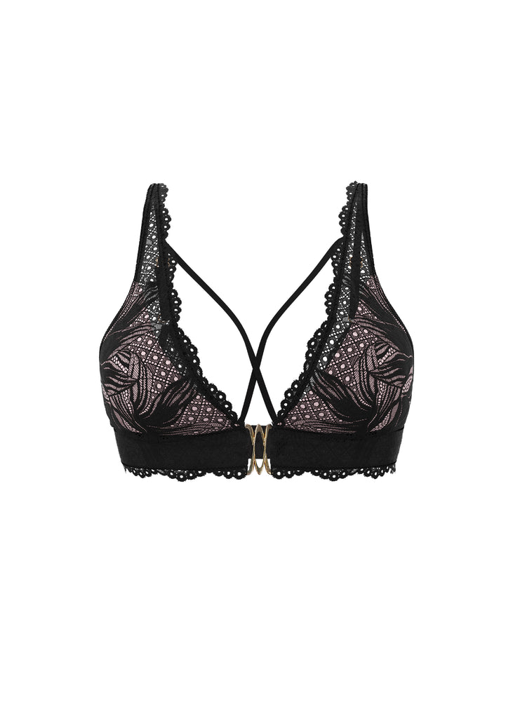 MIRA Back-Closure Black Lace Wireless Bralette Triangle Plunge Bra