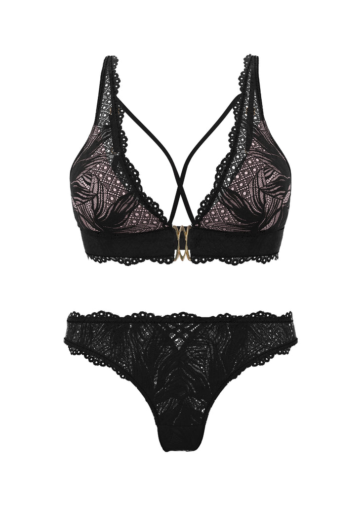 MIRA Black Floral Lace Plus Bra & Panty Set