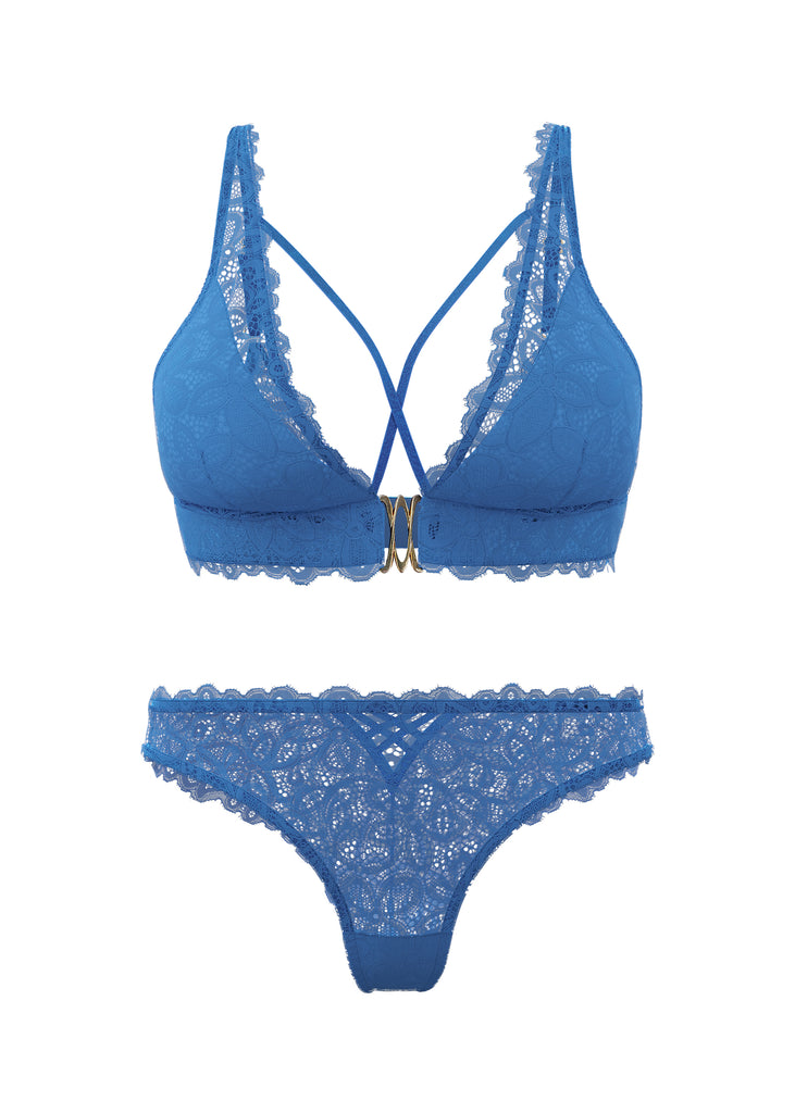 MIRA Blue Floral Lace Lingerie Set
