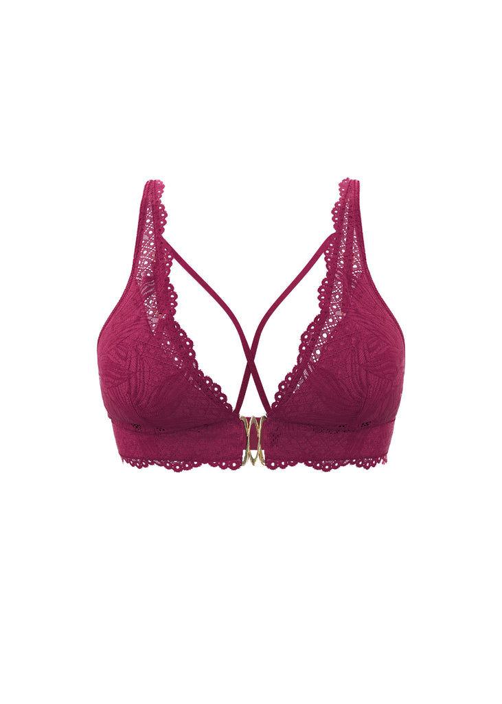 MIRA Back-Closure Red Lace Wireless Bralette Triangle Plunge Bra