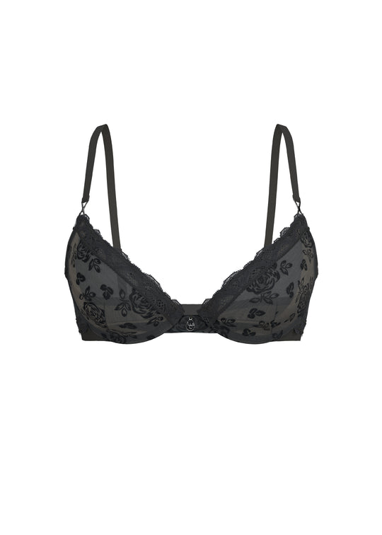 NADIA Black Floral Unlined Demi Bra