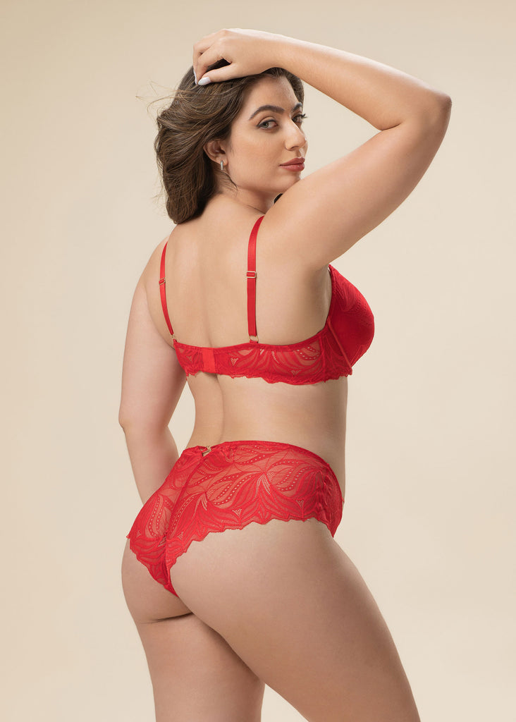 NATASHA Plus Red Lace Underwired Plunge Molded Padded Cup Bra