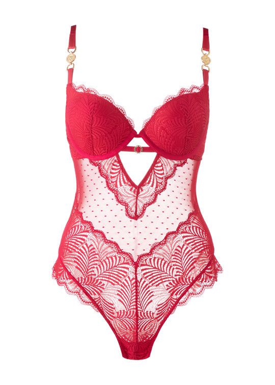 OLIVIA Sexy Push-Up Mesh Berry Red Lace Bodysuits-imgsize-38D
