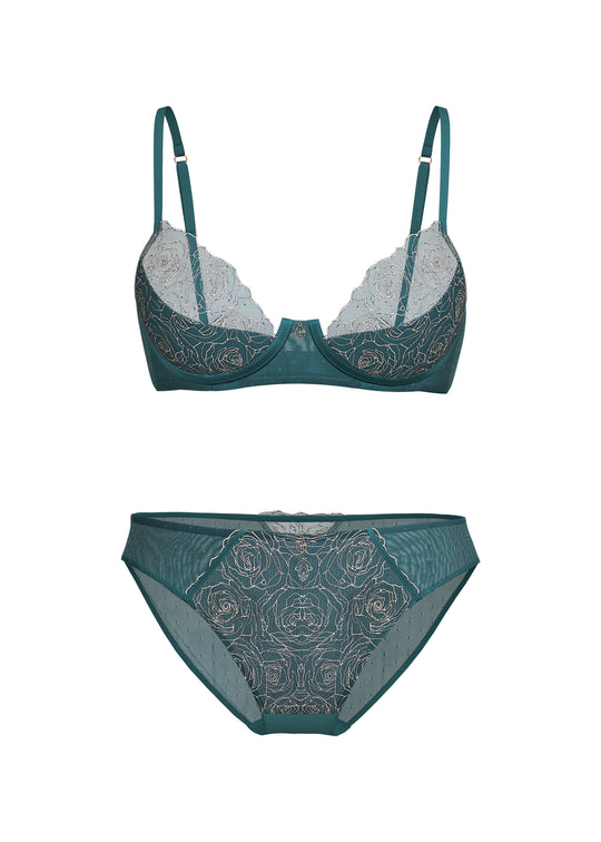 PAULA Green Lace Embroidery Lingerie Set