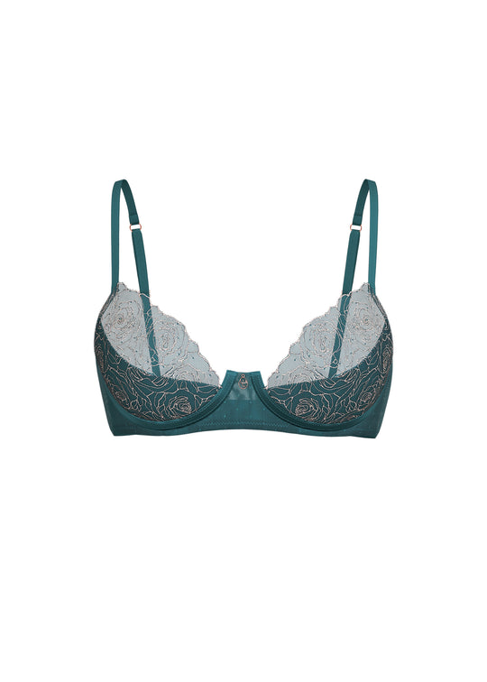 PAULA Green Lace Demi Unlined Bra In Sparkling Embroidery