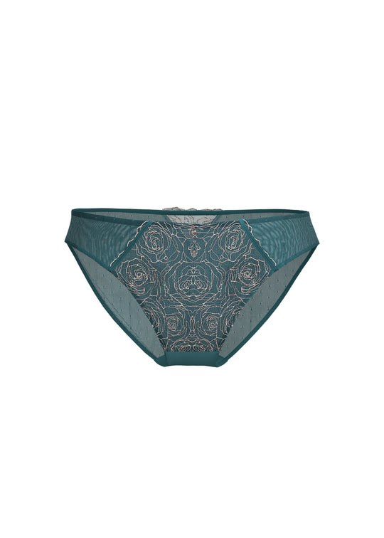 PAULA Green Pink Golden Embroidery Brief Panties