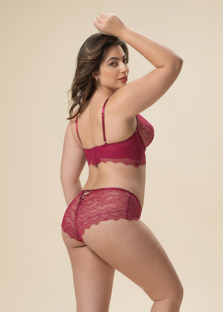 PEPPA Plus Red Lace Underwired Unlined Corsets Long Bra