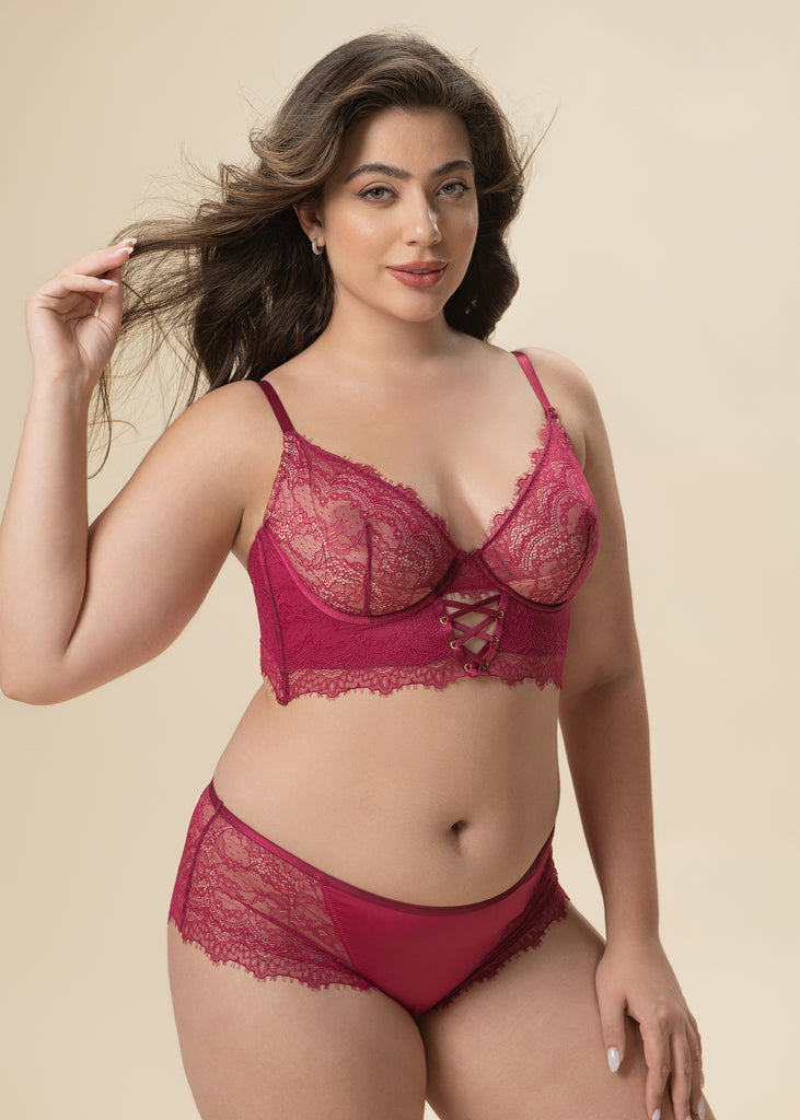 PEPPA Plus Red Lace Underwired Unlined Corsets Long Bra