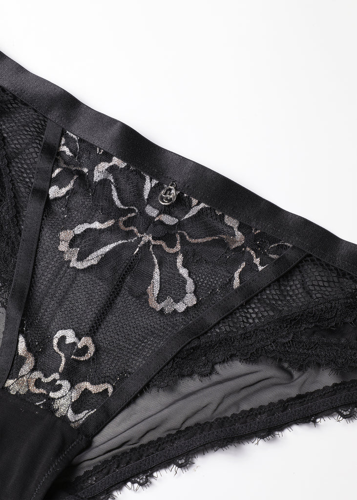 REMY Black Metallic Lace Brief Panties