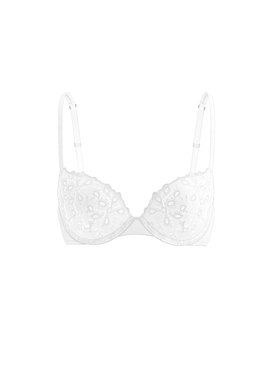 RENEE Plus White Floral Embroidery Lace Wired Push-Up Bra