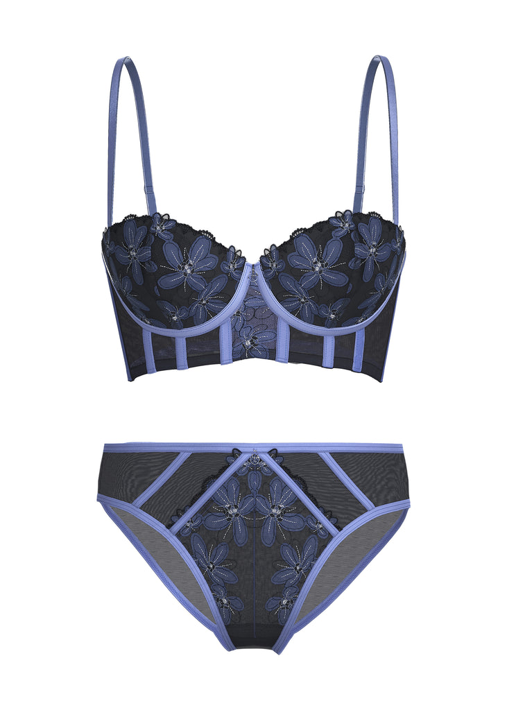 RILEY Navy Blue Floral Embroidery Lace Lingerie Set