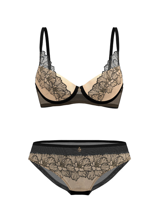 RIONA Black Embroidery Lace Lingerie Set