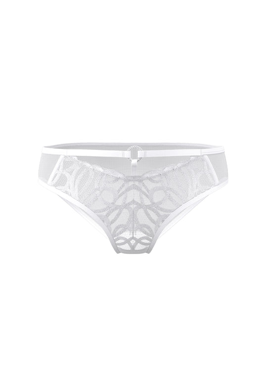 RORA Plus White Lace Brief Panties with Geometric Embroidery