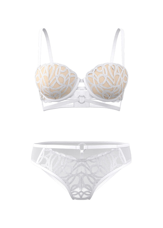 RORA White Embroidery Lace Lingerie Set