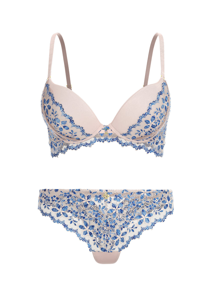 ROSALIE Blue Pink Floral Lace Lingerie Set