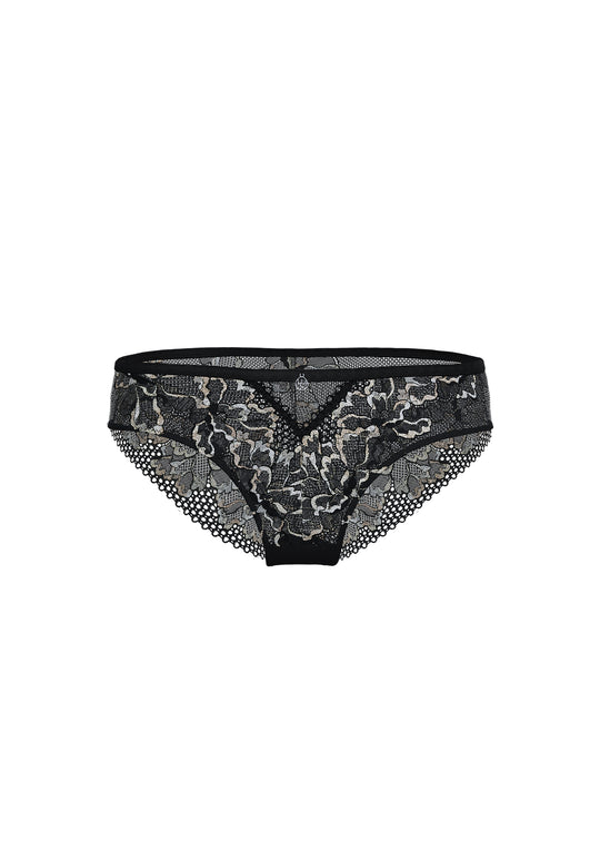 ROWAN Black Metallic Lace Brief Panties
