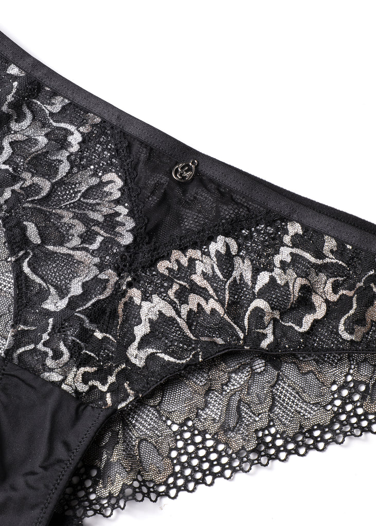 ROWAN Black Metallic Lace Brief Panties