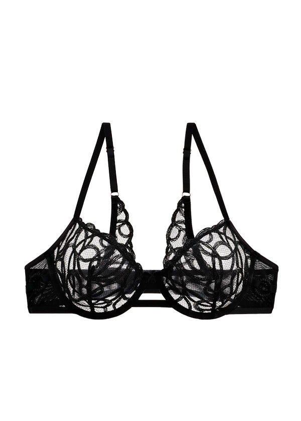 RUBY Sexy Unlined Black Lace Underwired Demi Bra