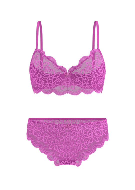 SASHA Fushia Floral Lace Lingerie Set