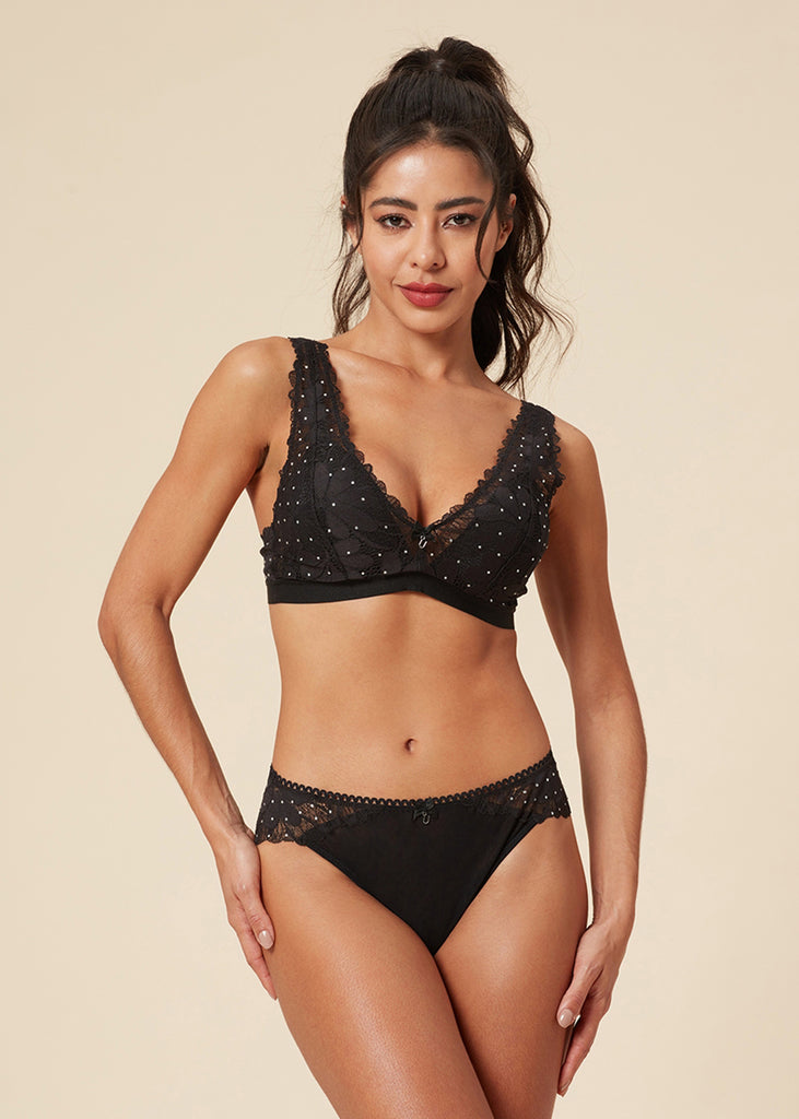 Hanna Dotted Plunge Sheer Sexy Bra. Made in Canada