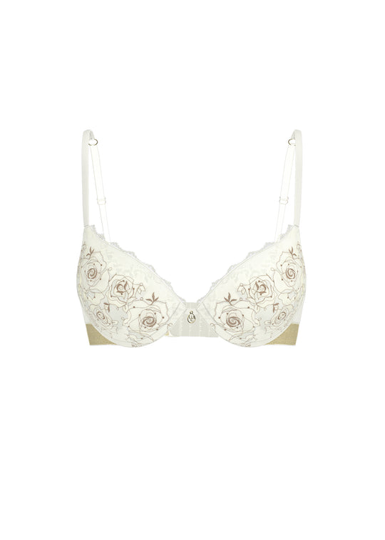 TANSY Plus Embroidery Lace Gold Thread Demi Bra