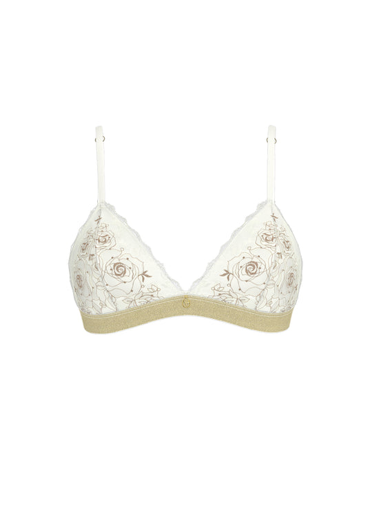 TANSY Embroidery Lace Gold Thread Wireless Triangle Bra