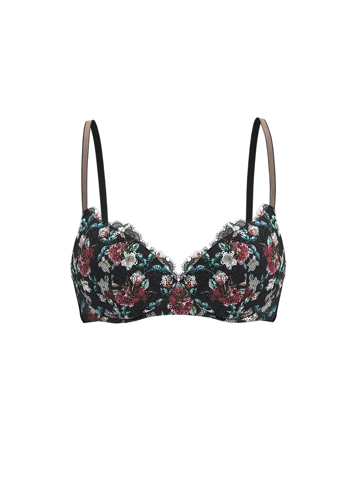 TOVE Plus Black Lace Wired Demi Bra With Vibrant Flowers