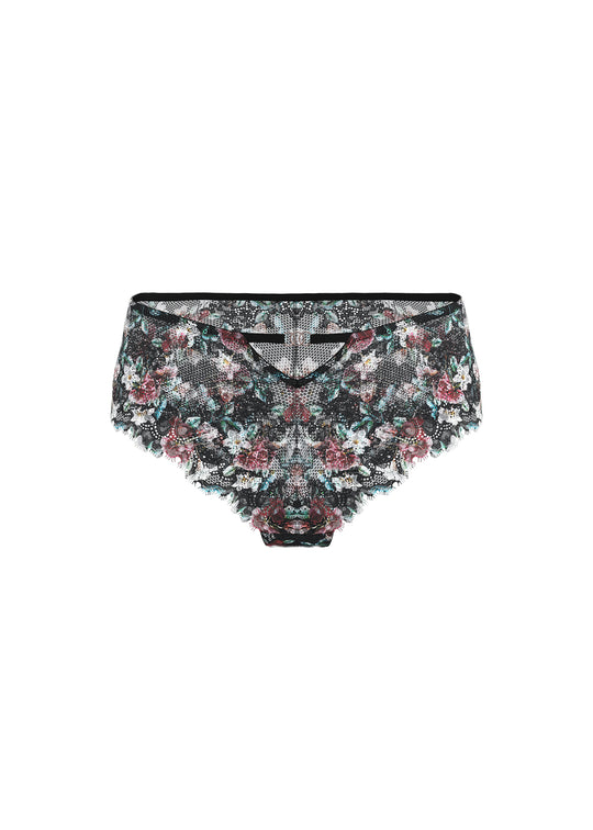 TOVE Plus Black Lace Boyshort Panties With Vibrant Flowers