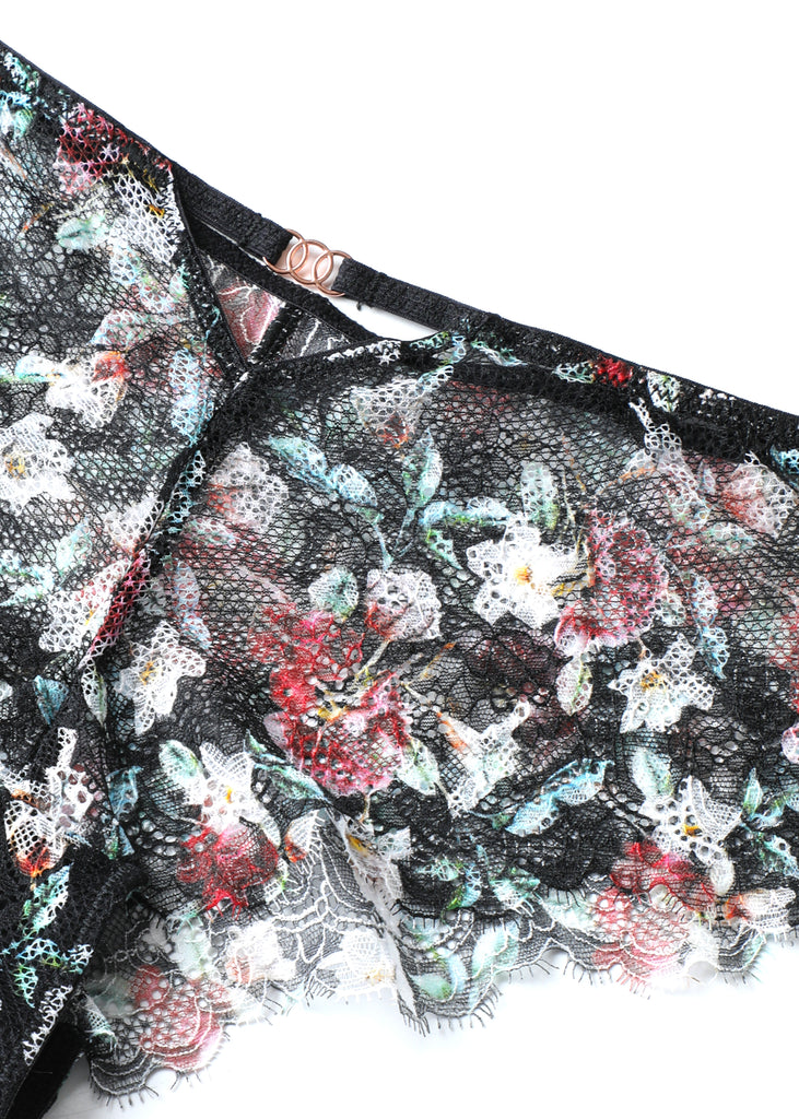 TOVE Plus Black Lace Boyshort Panties With Vibrant Flowers