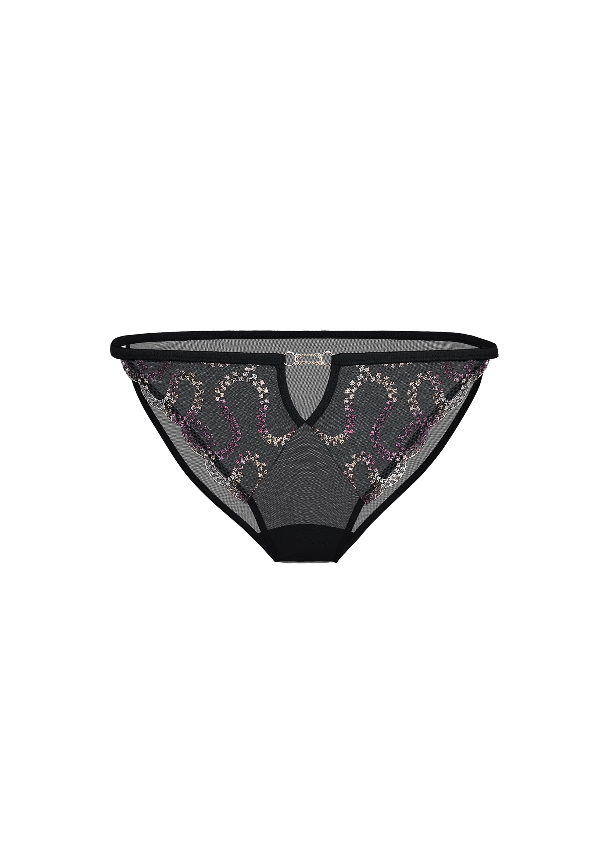 Vale Black Gold-Foil Embroidery Hipster | V-Cut & Chain Detail ...