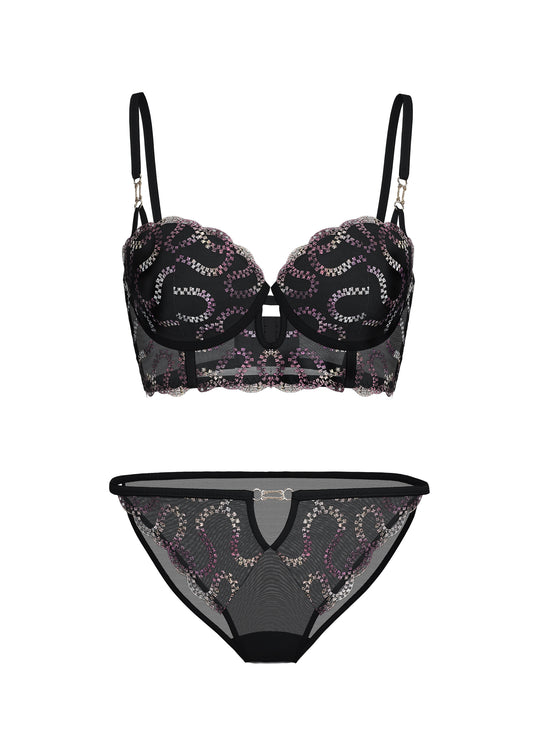VALE Plus Gold-Foil Embroidery Lace Lingerie Set
