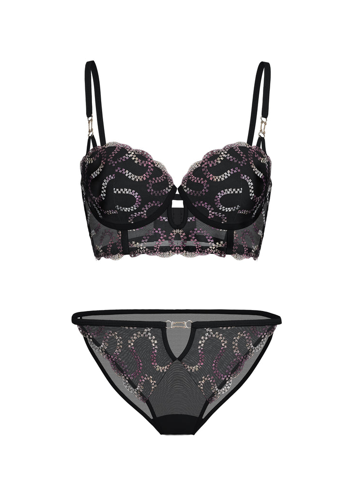 VALE Plus Gold-Foil Embroidery Lace Lingerie Set