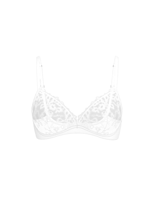YARA White Floral Embroidery Lace Wired Plunge Bra