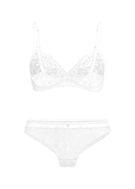 YARA White Floral Embroidery Bra & Plus Panty Set