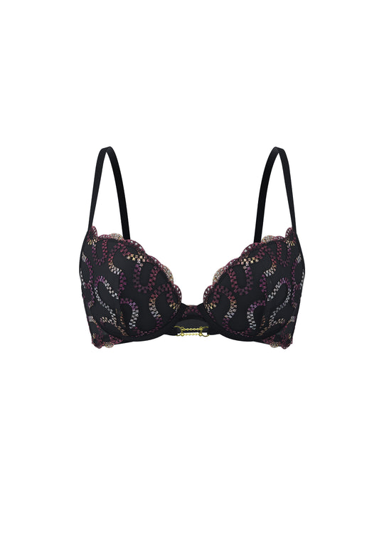 ZELDA Gold-Foil Embroidery Lace Push-Up Demi Bra