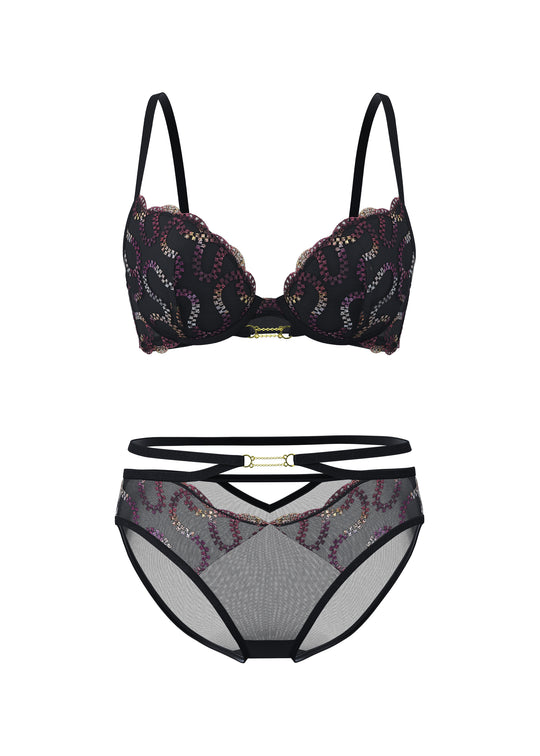 ZELDA Gold-Foil Embroidery Lace Lingerie Set