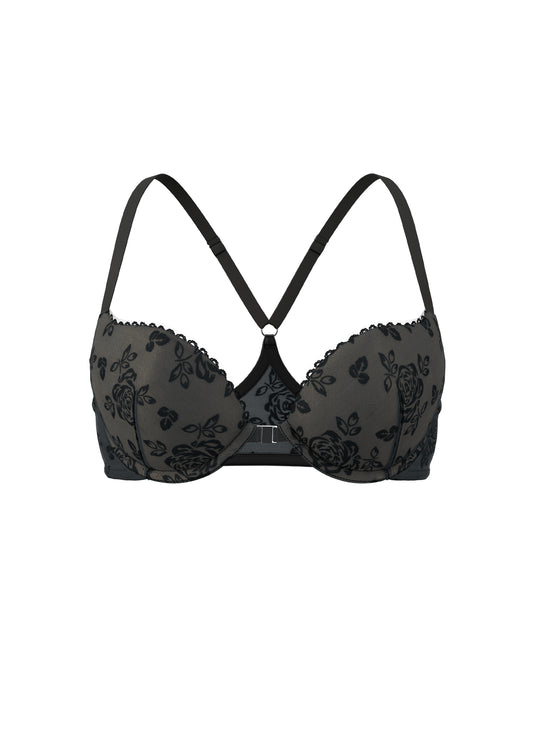 ZORA Black Floral Push-Up Racerback Bra