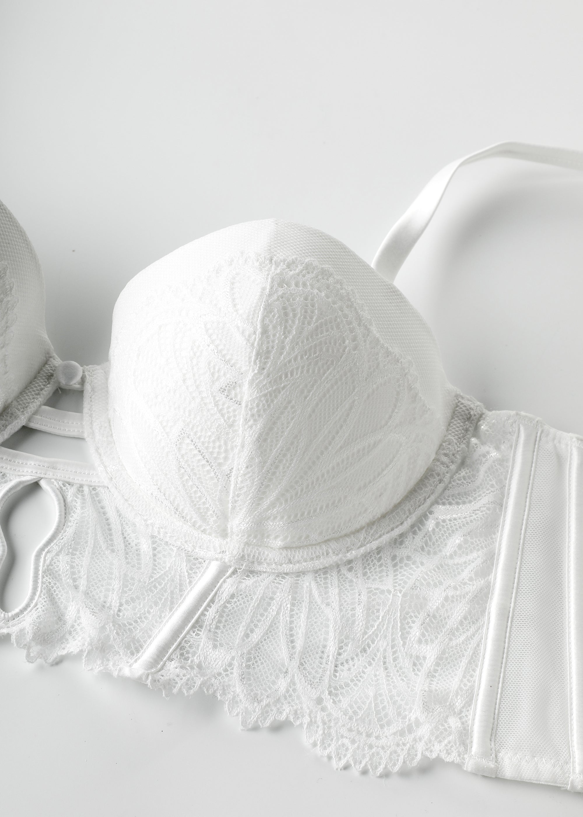 White Long Bra with Leaf-Patterned Lace | Bridal & Everyday Elegance ...