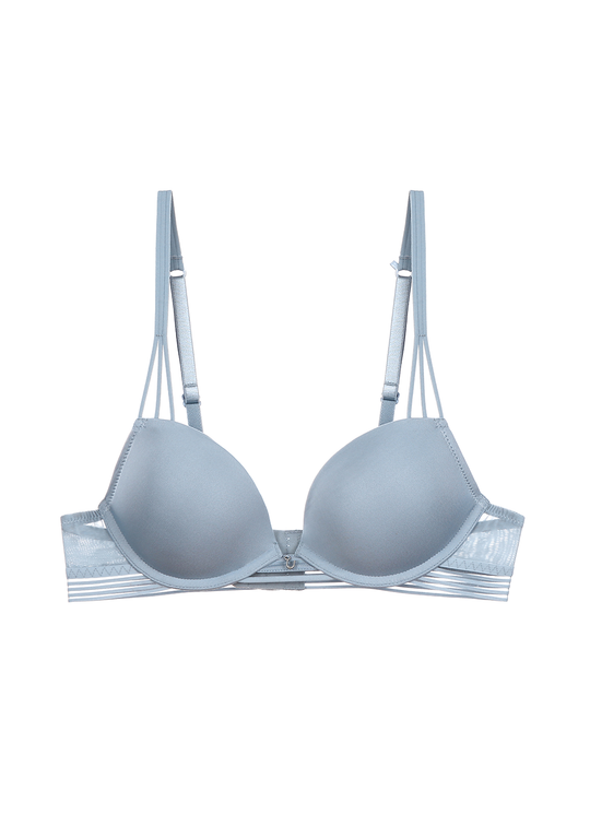 ADAH Blue Push-Up T-shirt Molded Demi Bra with Convertible Straps