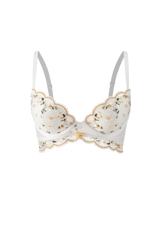 ADELE Plus Daisy Embroidery Lace Push-Up Demi Long Bra