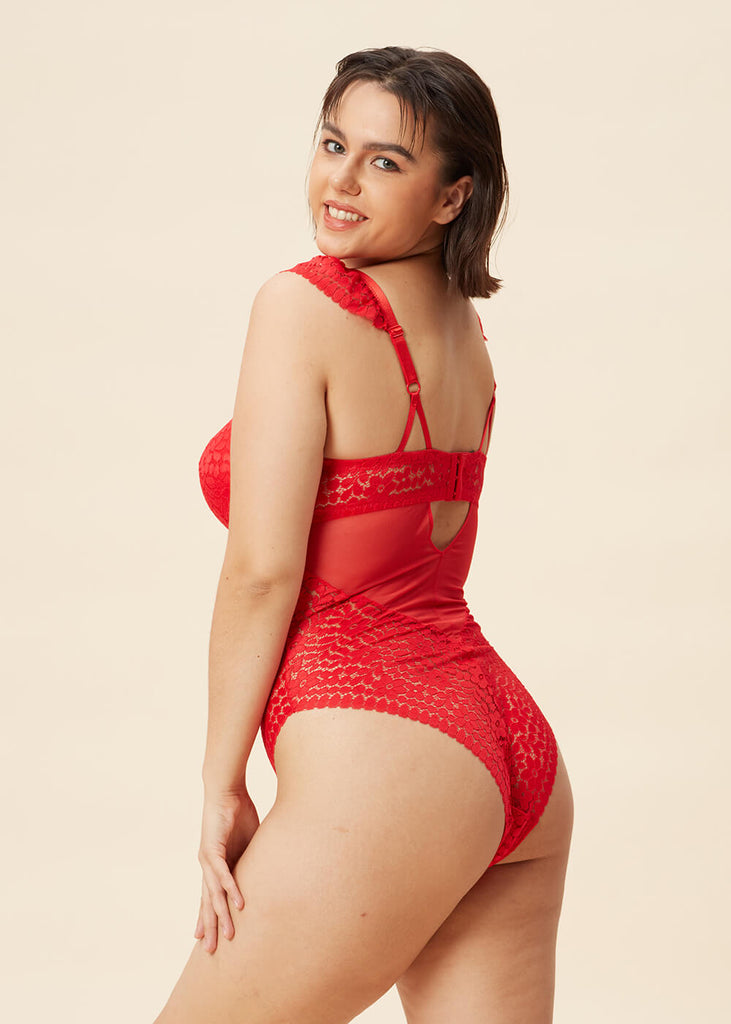 AMINA Lace Push-up Bodysuit Red Sexy Lingerie-imgsize-38D