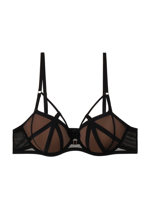 ANN Black Seductive Push-Up Molded Mesh Bra with Removable Pads