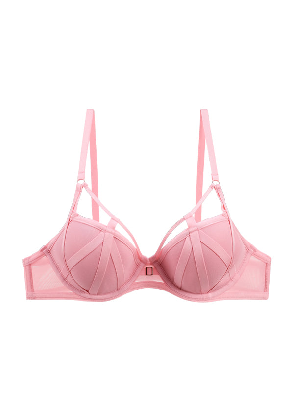 ANN Pink Push-Up Molded Mesh Demi Bra with Removable Pads