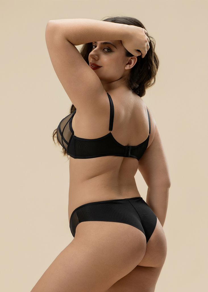 ANN Plus Black Push-Up Molded Mesh Demi Bra with Removable Pads