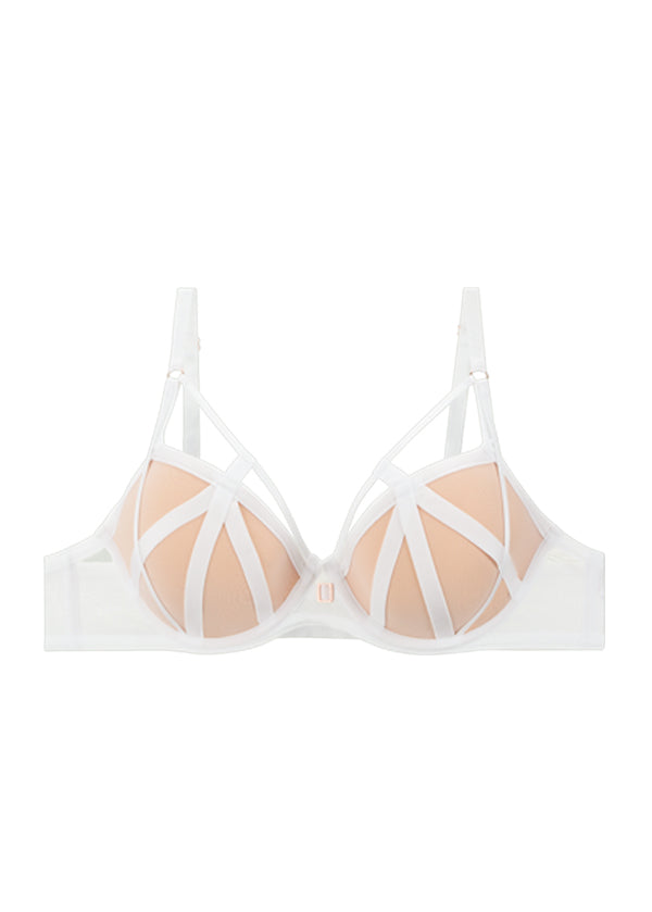 ANN White Seductive Push-Up Molded Mesh Bra with Removable Pads