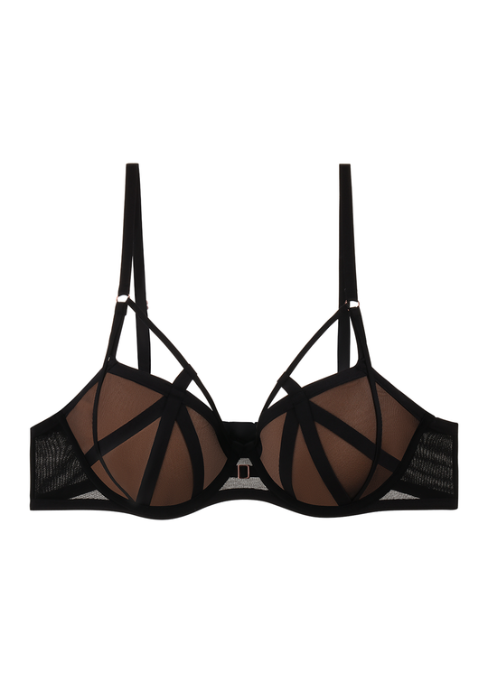 ANN Plus Black Push-Up Molded Mesh Demi Bra with Removable Pads