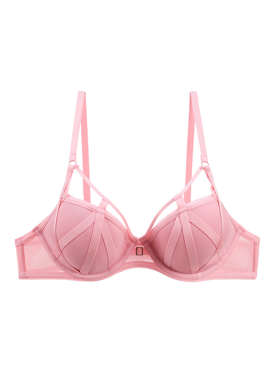 ANN Pink Push-Up Molded Mesh Demi Bra with Removable Pads
