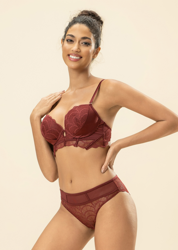 ANYA Bronte Red Lace Underwired Demi Long Bra