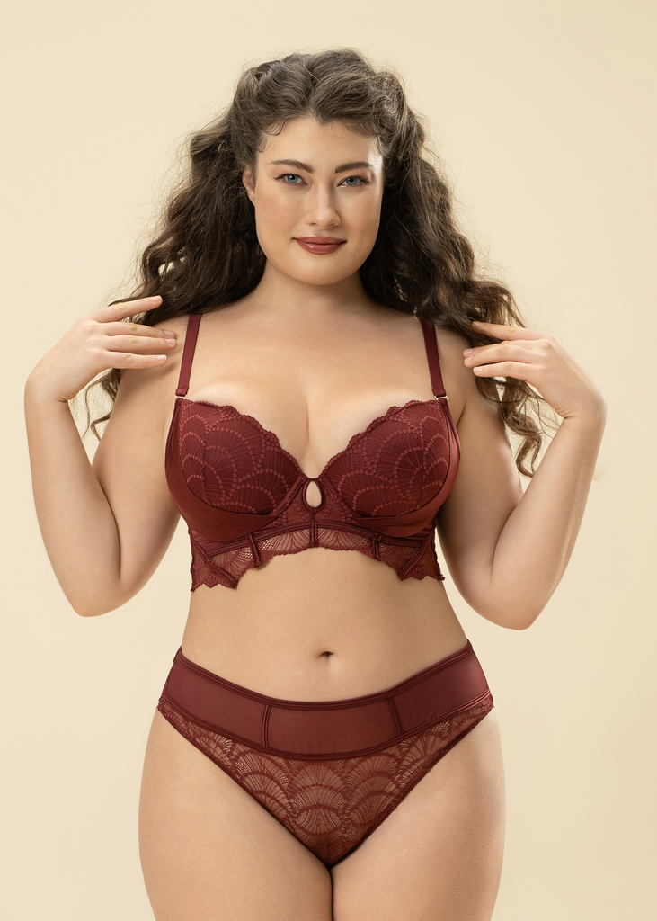 ANYA Plus Bronte Red Lace Underwired Demi Long Bra
